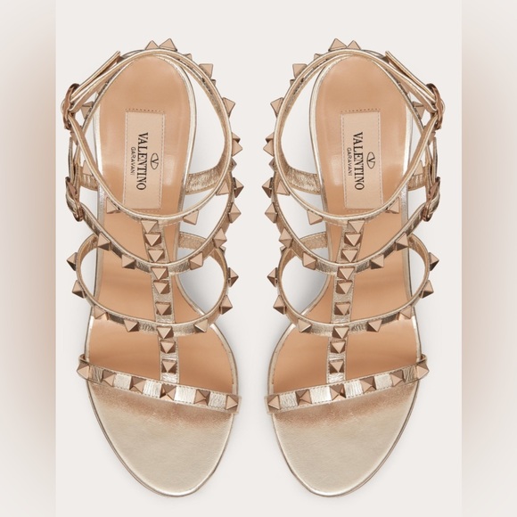 Valentino Garavani - Rockstud Metallic Calfskin Leather Ankle Strap Sandal 100mm - Picture 5 of 5